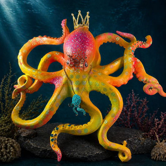 She Rules the Tides – Mixed Media Octopus Sculpture Acrylic
