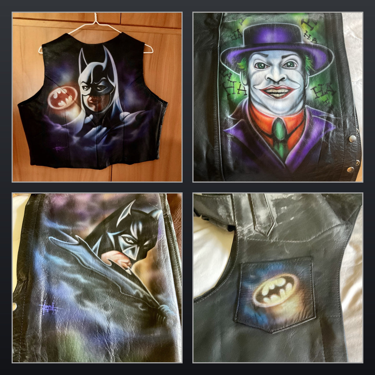 Airbrushed Batman Leather Vest & Motorcycle Chaps Set