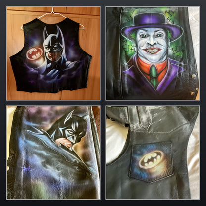 Airbrushed Batman Leather Vest & Motorcycle Chaps Set