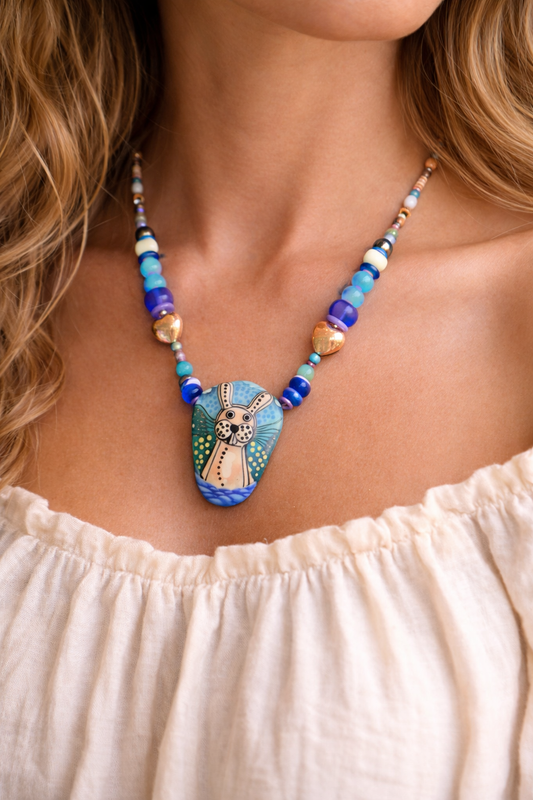 Enchanted Meadow Bunny Necklace – Hand Blown Glass Pendant