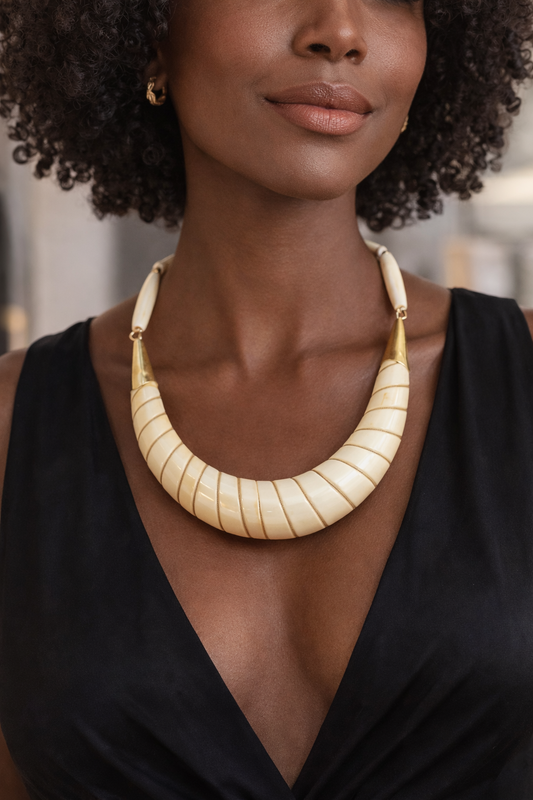 Vintage Ivory & Gold Collar Statement Necklace