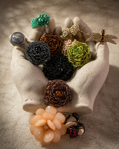 Beaded Bloom Statement Rings