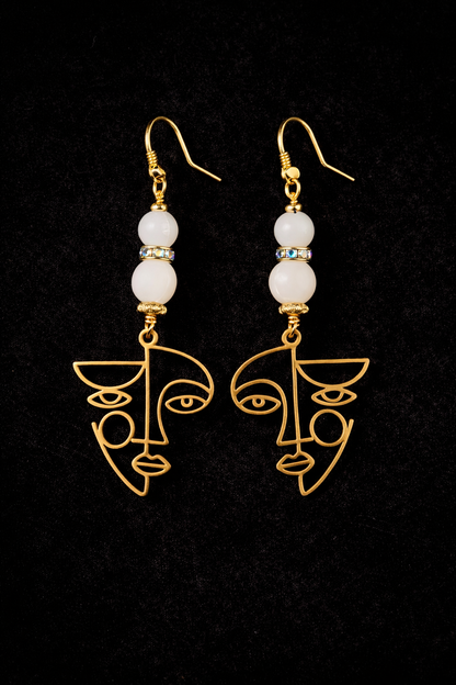 Abstract Face Gold Earrings – Czech Bead & Crystal Dangles (Multiple Styles)