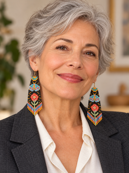 Wildflower Boho Hand-Beaded Fringe Earrings