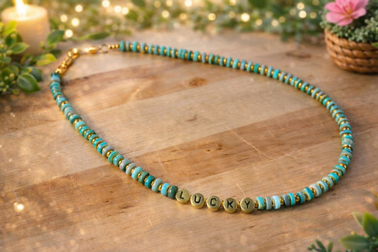 LUCKY Turquoise Heishi Beaded Necklace - 18