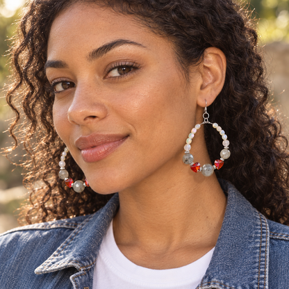 Swarovski Red Heart Hoop Earrings with Czech Beads