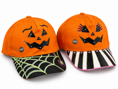 Hand-Painted Pumpkin Baseball Hats – Adjustable with Strobe & Solid Lights!