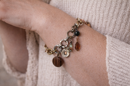 Rust & Rhythm – Mixed Metal & Austrian Crystal Charm Bracelet