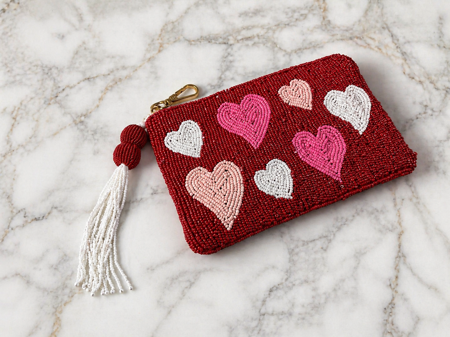 Sweetheart Beaded Cosmetic Pouch - Handmade in India (7' x 5")