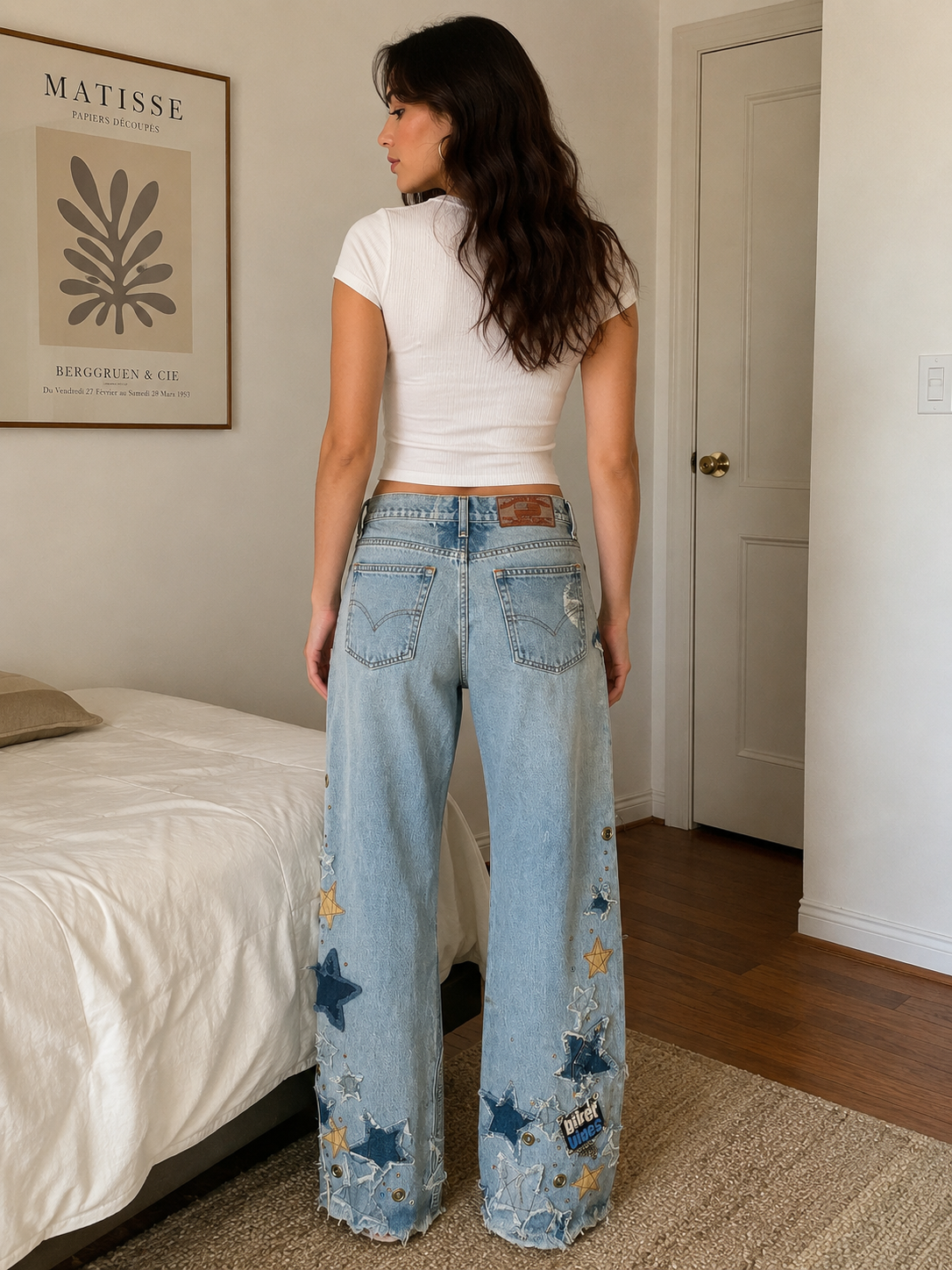Biker Blues Spirit Lives On Jeans Size 36x31 | Handmade Moto Finds Custom Denim
