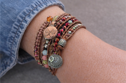 Dream Butterfly Jasper Wrap Bracelet – 4 Layer Boho Beaded Leather Bracelet