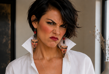 Funny Mood Swing Earrings with Vintage Crystal, Czech Glass Beads & Retro Face Art