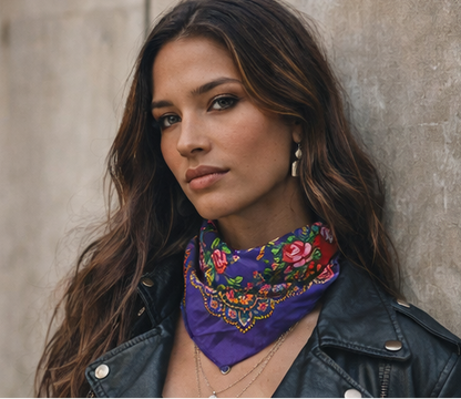 Boho Floral Head Scarf – Vintage Inspired 28” Square Hair & Neck Scarf