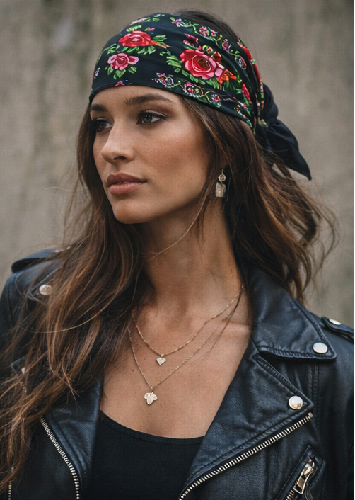 Boho Floral Head Scarf – Vintage Inspired 28” Square Hair & Neck Scarf