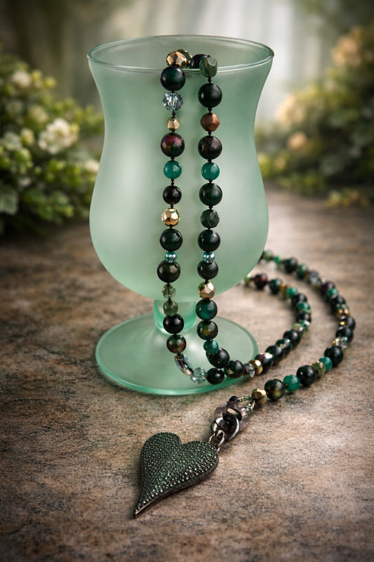Emerald Devotion Double-Wrap Necklace with Removable Pavé Heart