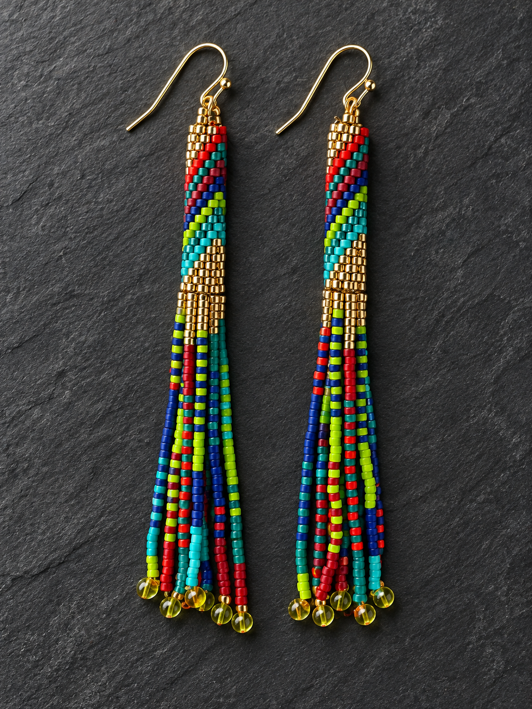 Multicolor Hand-Beaded Fringe Earrings – 3 Inch