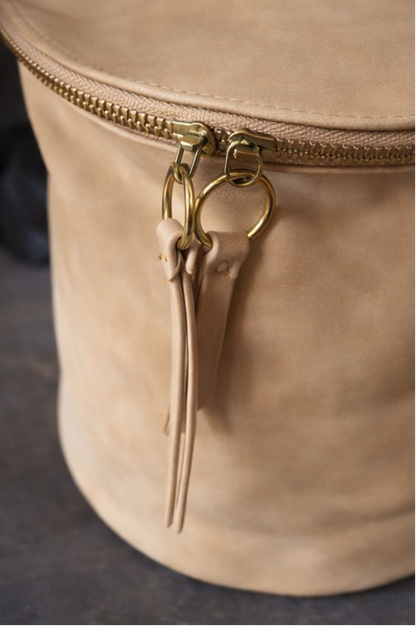 Vintage Soft Suede Look Shoulder Bag – Neutral Beige Faux Suede Purse with Double Zipper Top