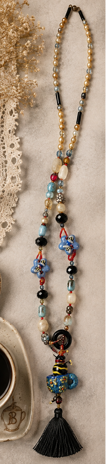 Buzzing Into Coffee Time Bee Tassel Necklace