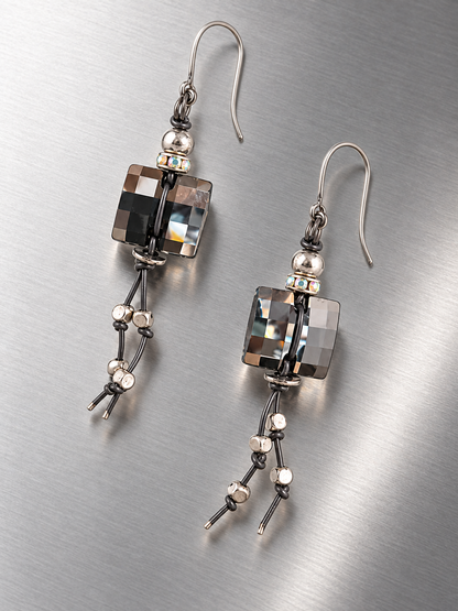 Swarovski Crystal and Knotted Leather Drop Earrings