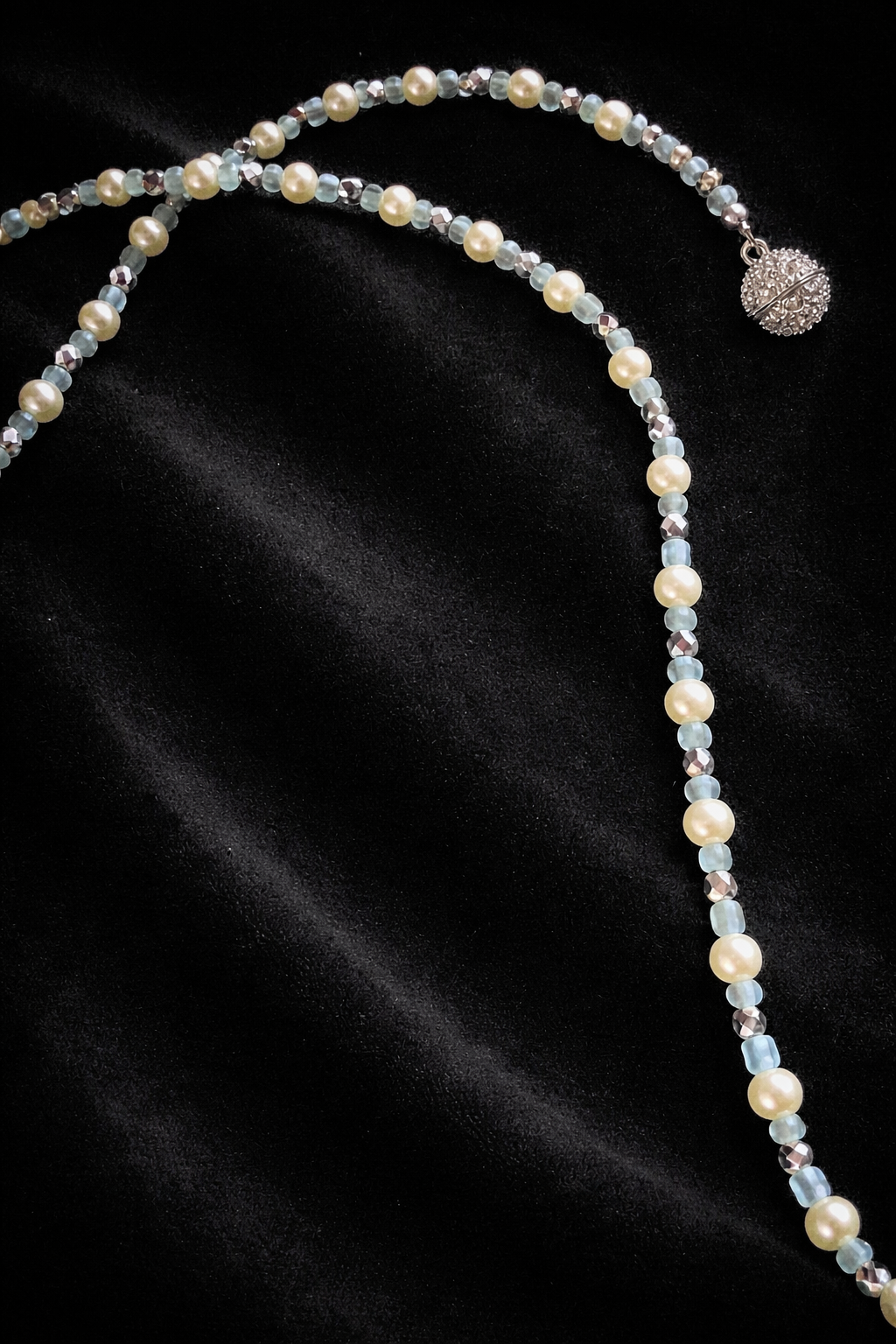 Pearl & Ice Crystal Layering Necklace – Pave Magnetic Clasp, 26”