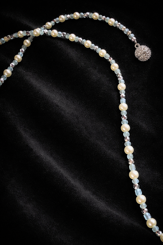 Pearl & Ice Crystal Layering Necklace – Pave Magnetic Clasp, 26”