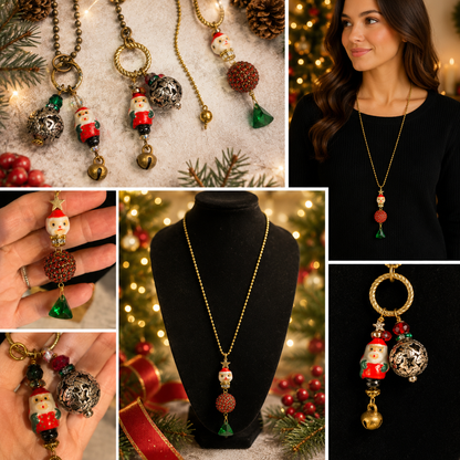 Handmade Santa Christmas Necklace with Swarovski Crystals – 3 Styles