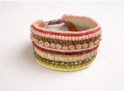 Bohemian Market Hand-Beaded Cuff Bracelet - 7" - 7.5"