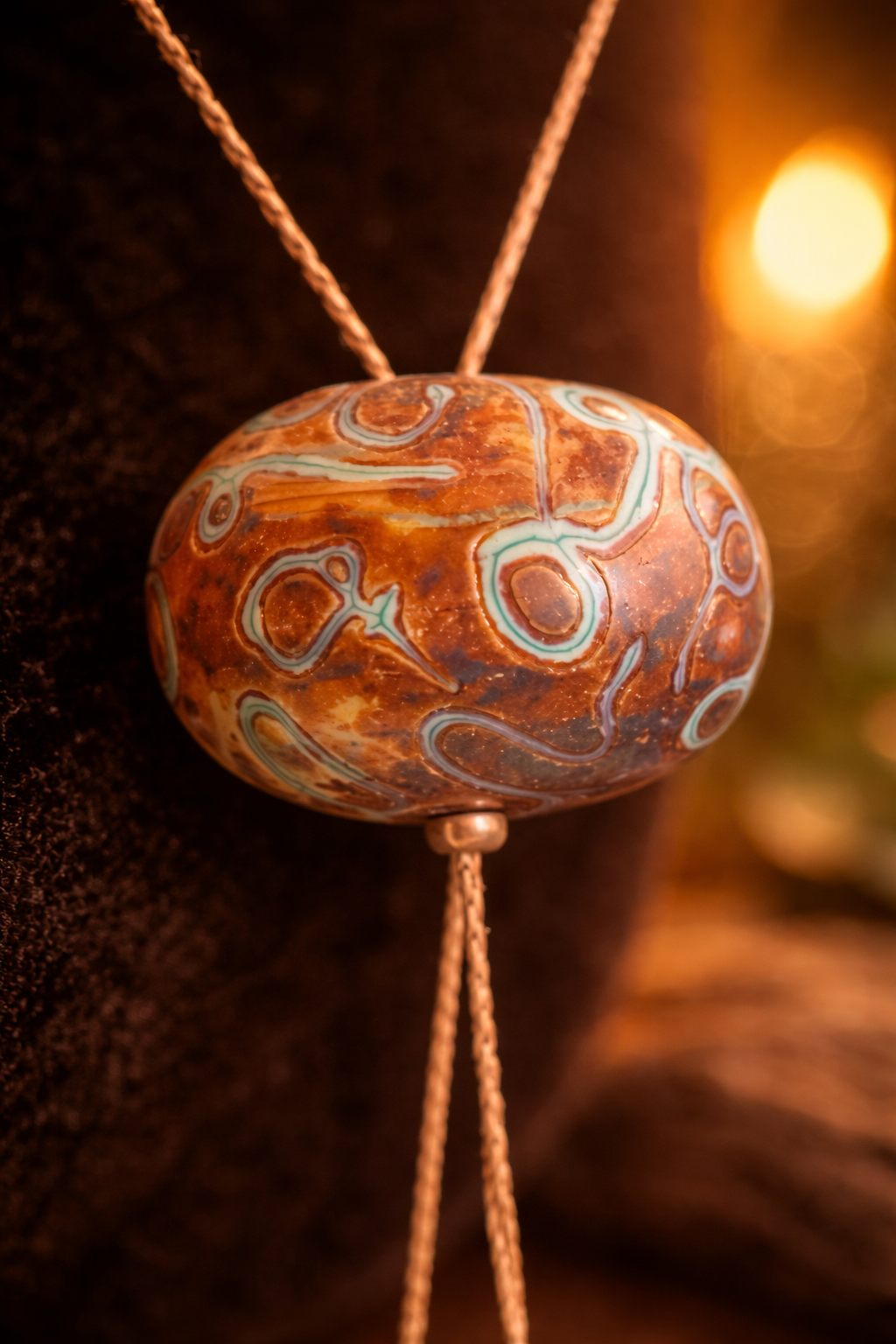 Artisan Lampwork Glass Slider Necklace – Hand Blown Glass Bead with Natural Stone Dangle Accents