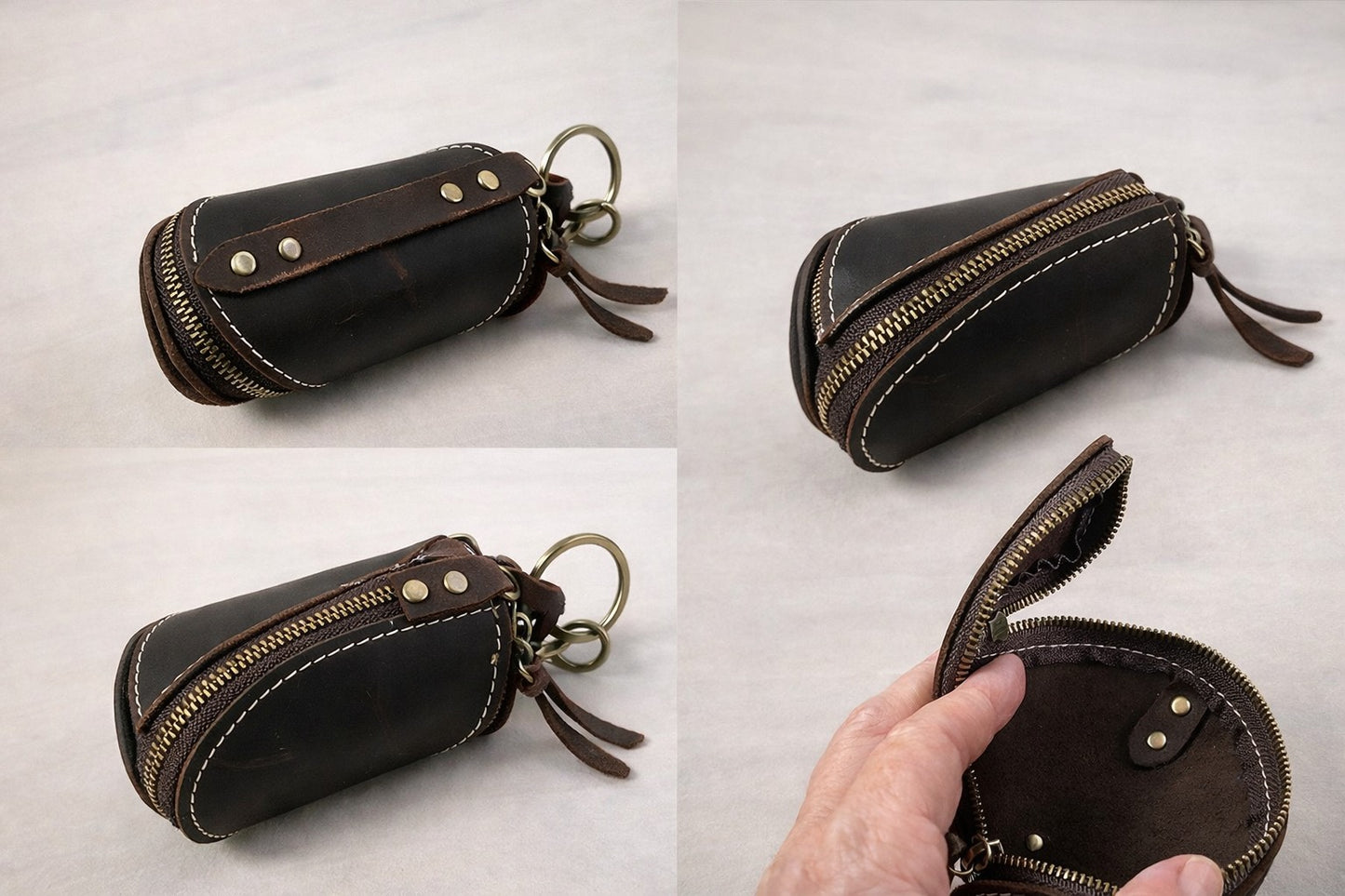 Little Brown Leather Keeper Zip Bag