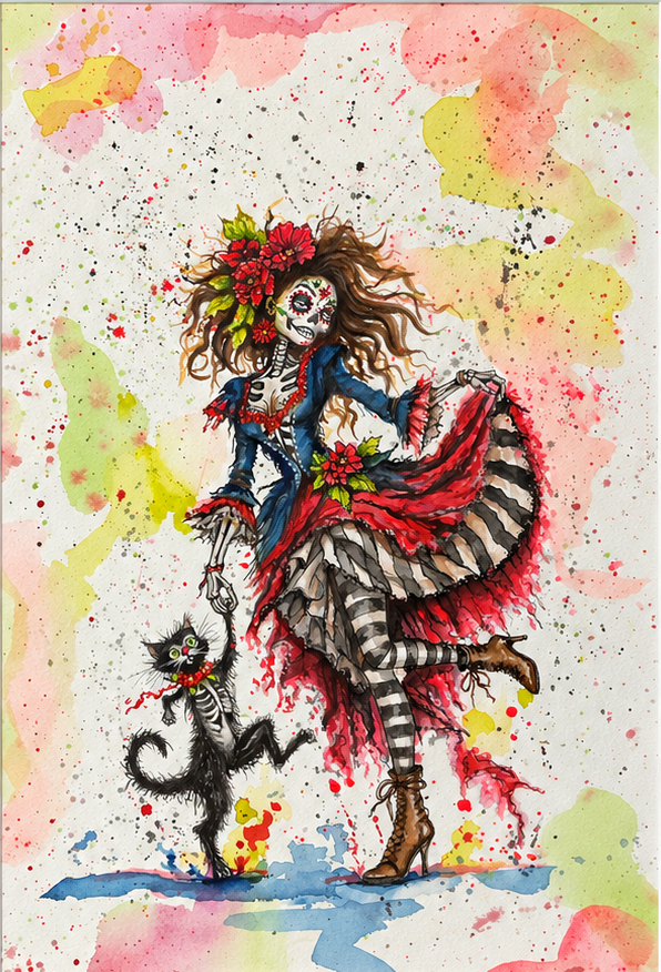 Original Day of the Dead Watercolor Paintings – Framed 17 x21.5"
