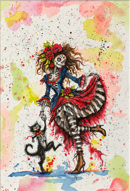 Original Day of the Dead Watercolor Paintings – Framed 17 x21.5"