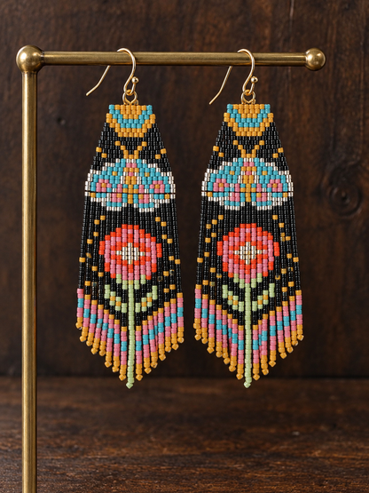 Wildflower Boho Hand-Beaded Fringe Earrings