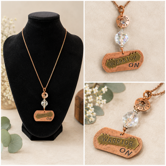 Warrior On Copper Necklace with Vintage Crystal and “U Got This” Charm – 32 Inch Chain