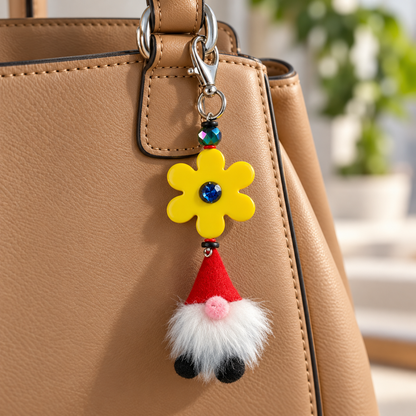 Gnome Sweet Gnome – Yellow Flower Purse Charm & Keychain