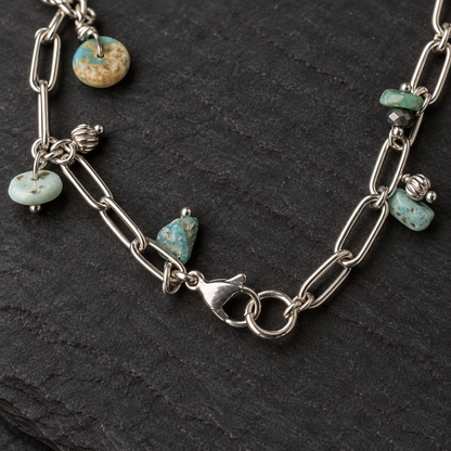 Turquoise & Metal Bead Paperclip Chain Necklace – 28 Inches