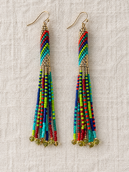 Multicolor Hand-Beaded Fringe Earrings – 3 Inch