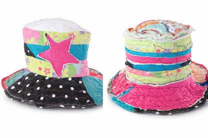 Dorothy Jean Reversible Patchwork Boho Hat – Pink Star, Wired Brim, Size Large (23”)