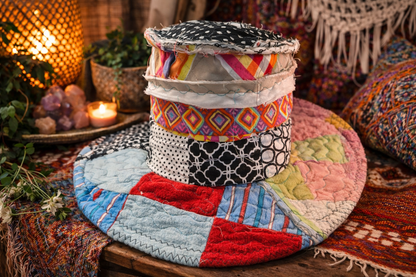 Dorothy Jean Reversible Boho Hat – “Miranda Muse” Wearable Art Patchwork Hat