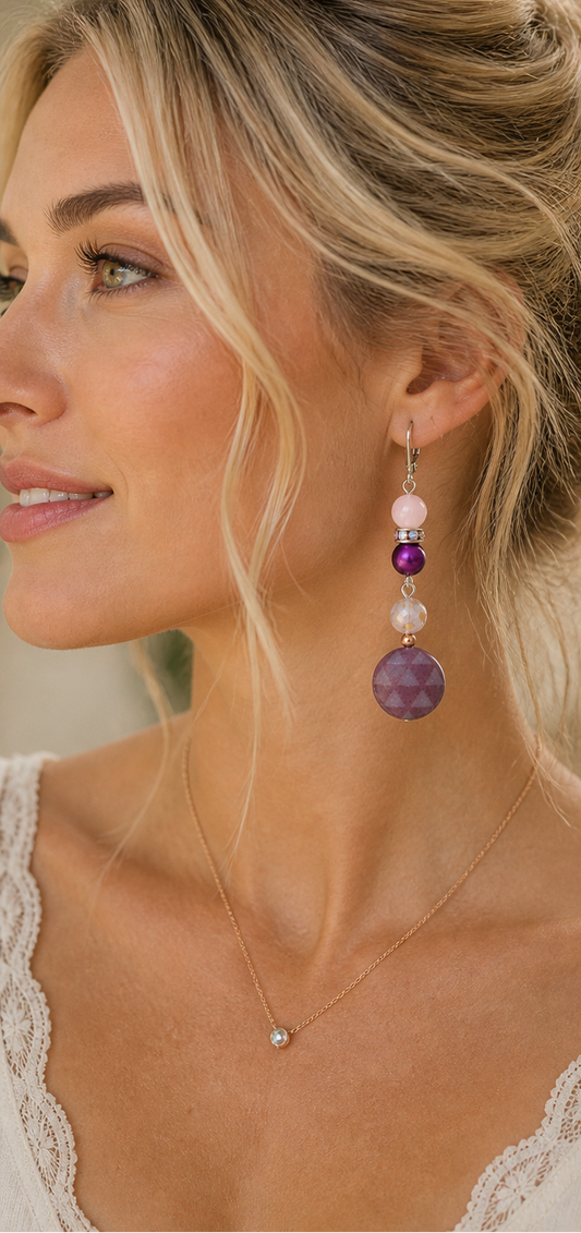 Blush & Plum Vintage Crystal Drop Earrings – Czechoslovakian Glass & Pearl Dangles