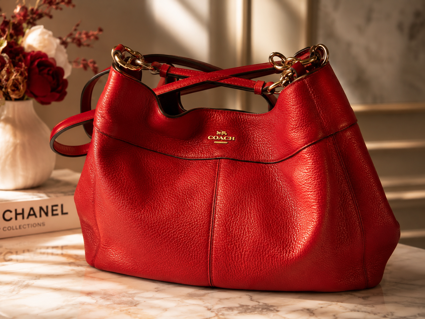Coach Scarlet Red Pebbled Leather Shoulder Bag