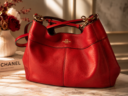 Coach Scarlet Red Pebbled Leather Shoulder Bag