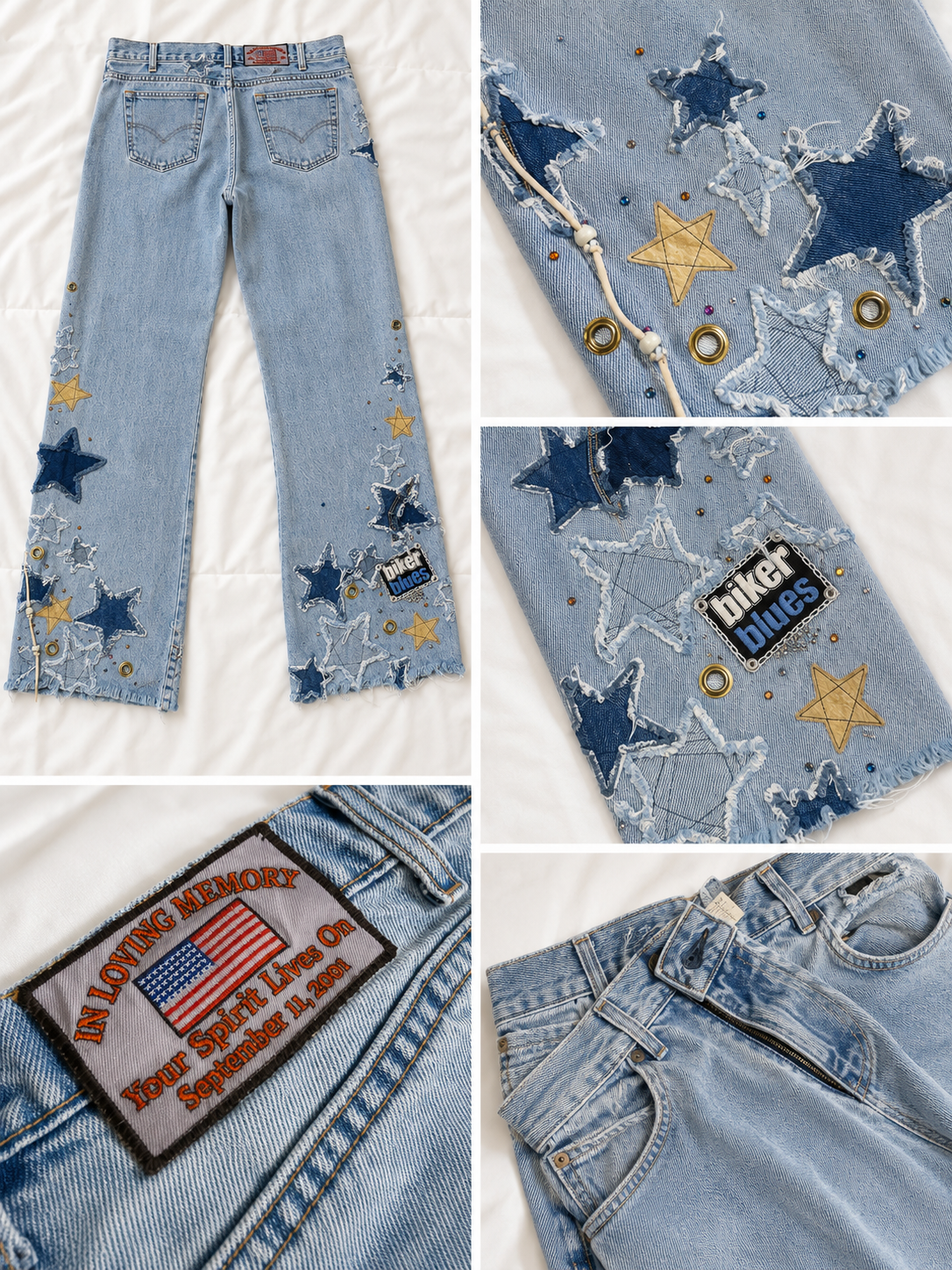 Biker Blues Spirit Lives On Jeans Size 36x31 | Handmade Moto Finds Custom Denim