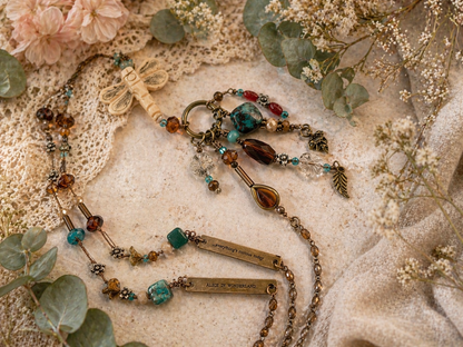 Alice in Wonderland Dragonfly Necklace – Handknotted Silk, Crystal & Mixed Metal Charm Necklace