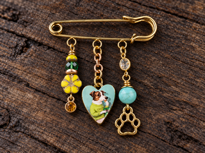 Puppy Love Dog Charm Pin – Czech Beads, Crystals & Jasper