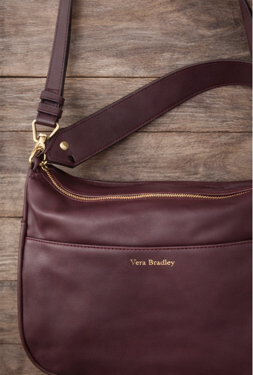 Vera Bradley Vintage Leather Crossbody Bag – Floral Lined Multi-Pocket Shoulder Purse