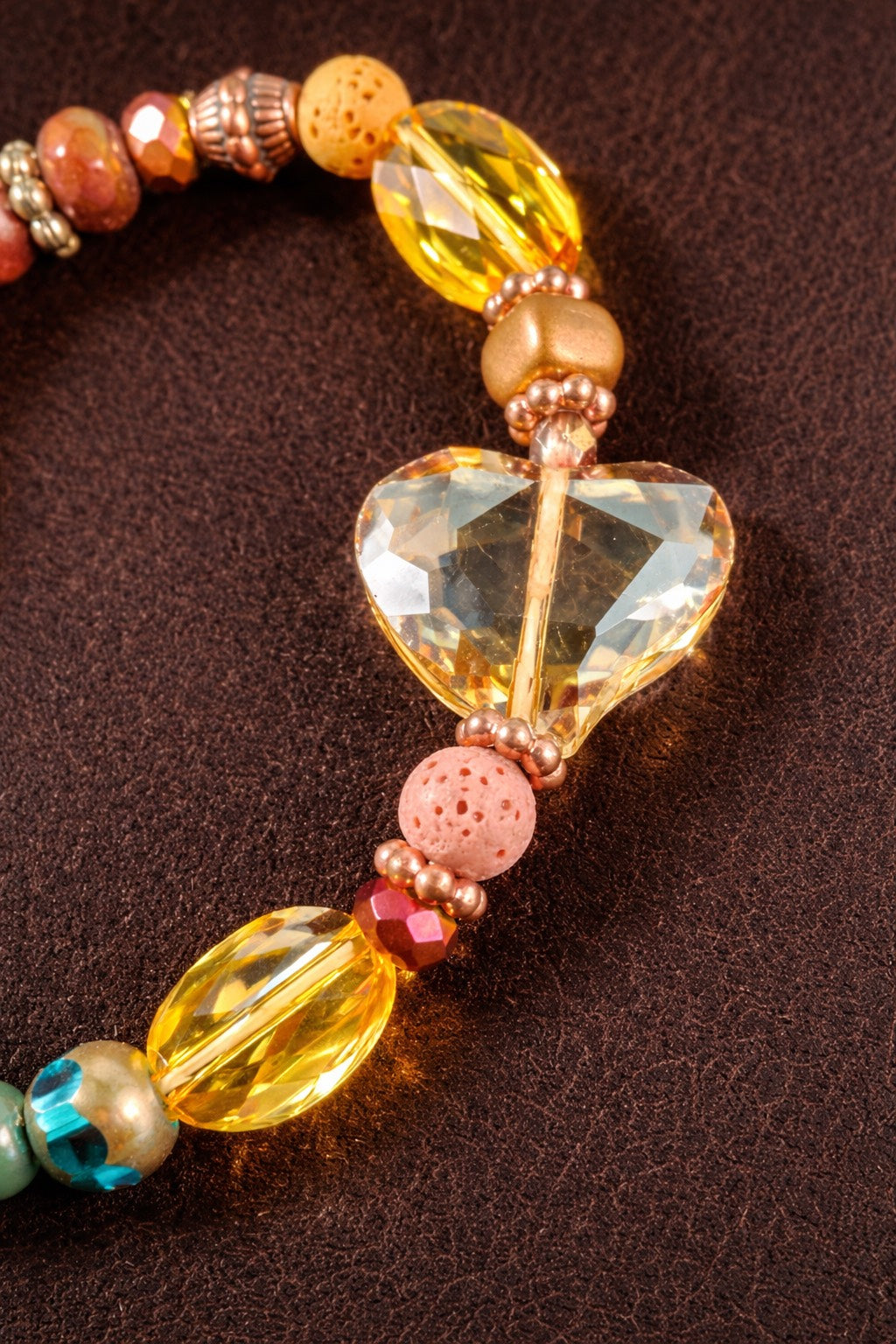 Golden Heart Austrian Crystal & Jasper Stretch Bracelet