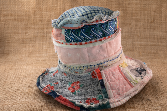 Dorothy Jean Reversible Patchwork Hat – Triple Heart Boho Wide Brim (Size Med/Sml)