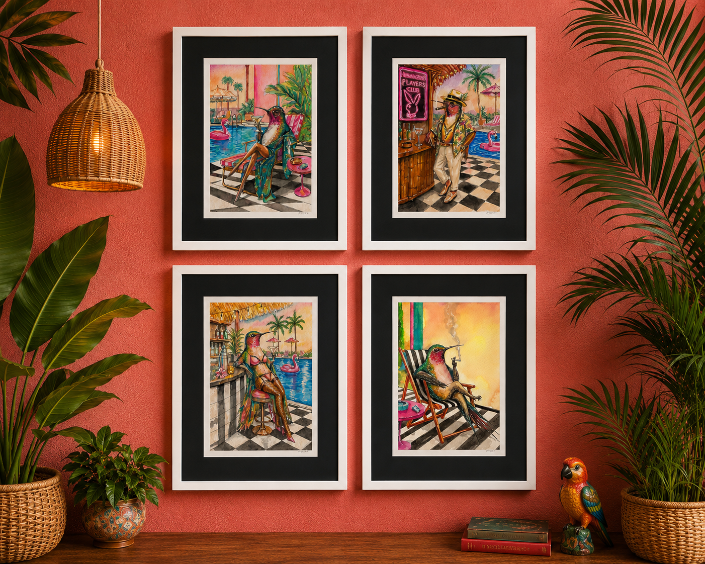 Sugar Hustlers | Set of 4 Original Framed Watercolors 16" x 20"