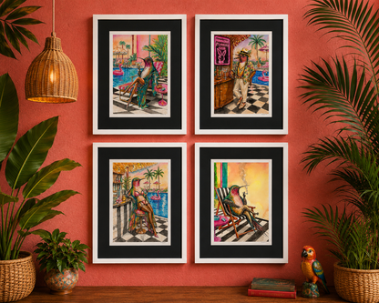 Sugar Hustlers | Set of 4 Original Framed Watercolors 16" x 20"