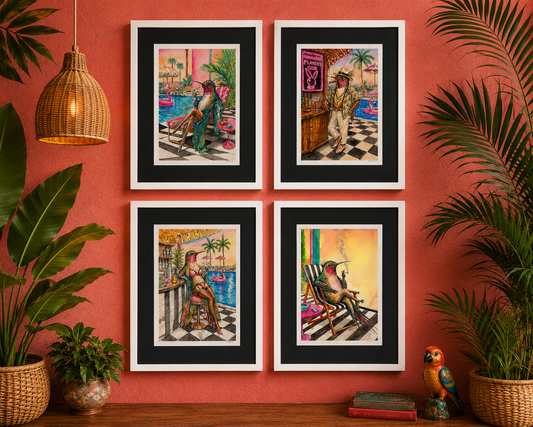 Sugar Hustlers | Set of 4 Original Framed Watercolors 16" x 20"